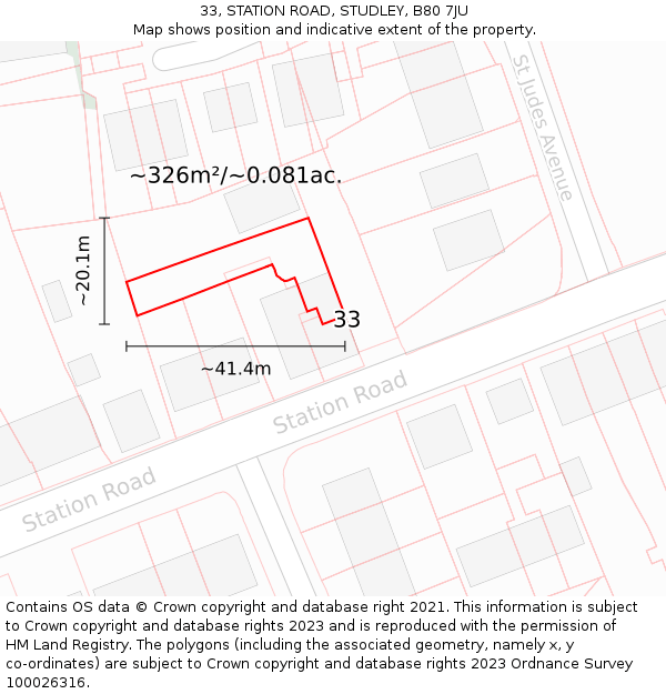 33, STATION ROAD, STUDLEY, B80 7JU: Plot and title map