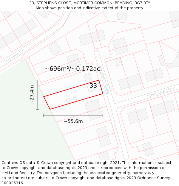 33, STEPHENS CLOSE, MORTIMER COMMON, READING, RG7 3TY: Plot and title map