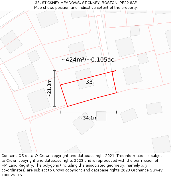 33, STICKNEY MEADOWS, STICKNEY, BOSTON, PE22 8AF: Plot and title map