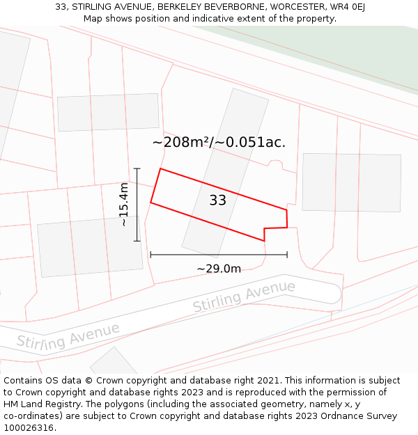 33, STIRLING AVENUE, BERKELEY BEVERBORNE, WORCESTER, WR4 0EJ: Plot and title map