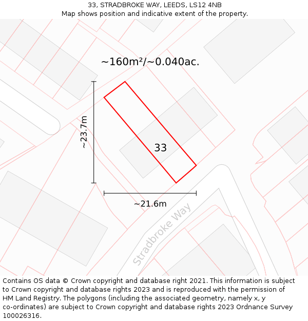 33, STRADBROKE WAY, LEEDS, LS12 4NB: Plot and title map