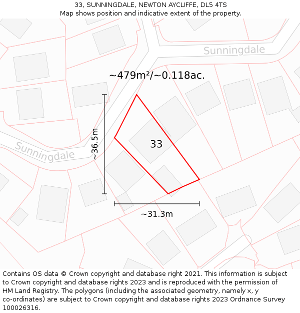 33, SUNNINGDALE, NEWTON AYCLIFFE, DL5 4TS: Plot and title map