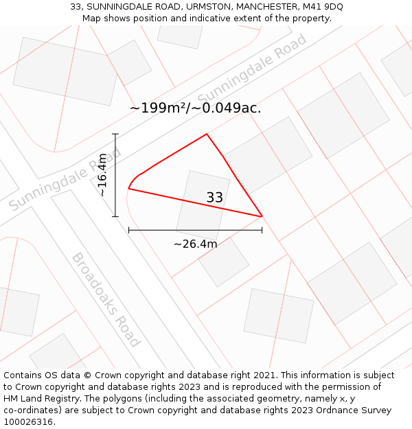 33, SUNNINGDALE ROAD, URMSTON, MANCHESTER, M41 9DQ: Plot and title map