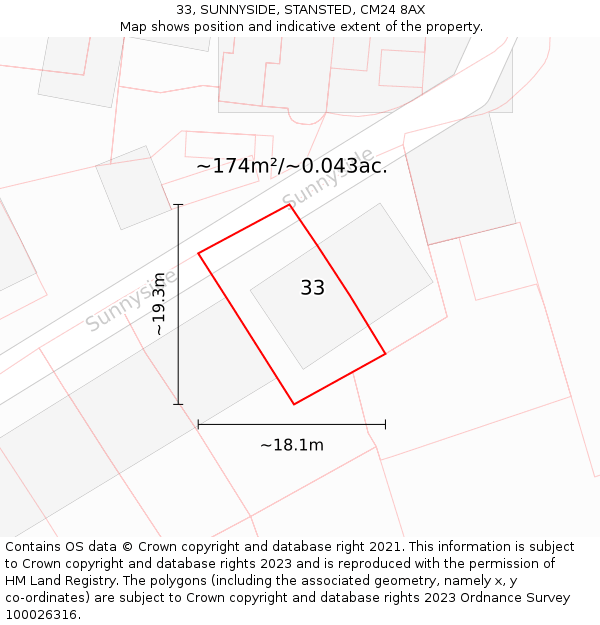 33, SUNNYSIDE, STANSTED, CM24 8AX: Plot and title map