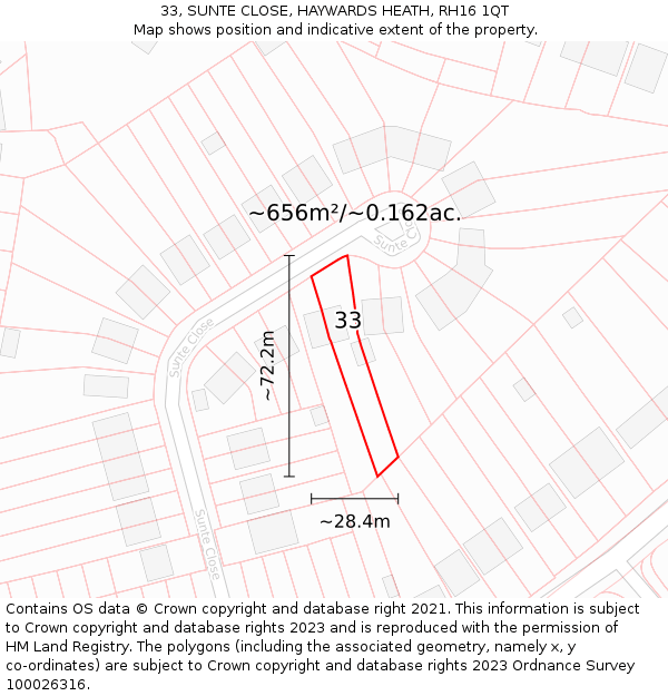 33, SUNTE CLOSE, HAYWARDS HEATH, RH16 1QT: Plot and title map