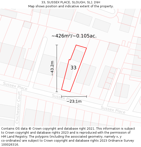 33, SUSSEX PLACE, SLOUGH, SL1 1NH: Plot and title map