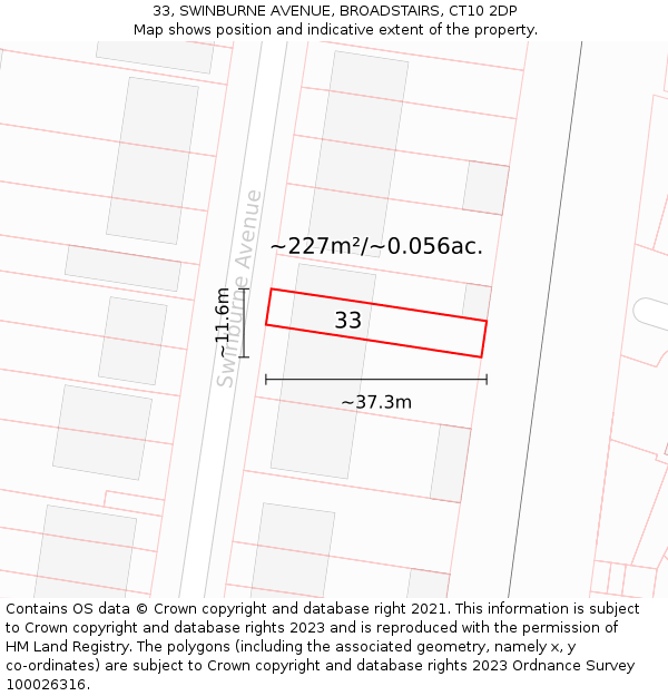 33, SWINBURNE AVENUE, BROADSTAIRS, CT10 2DP: Plot and title map
