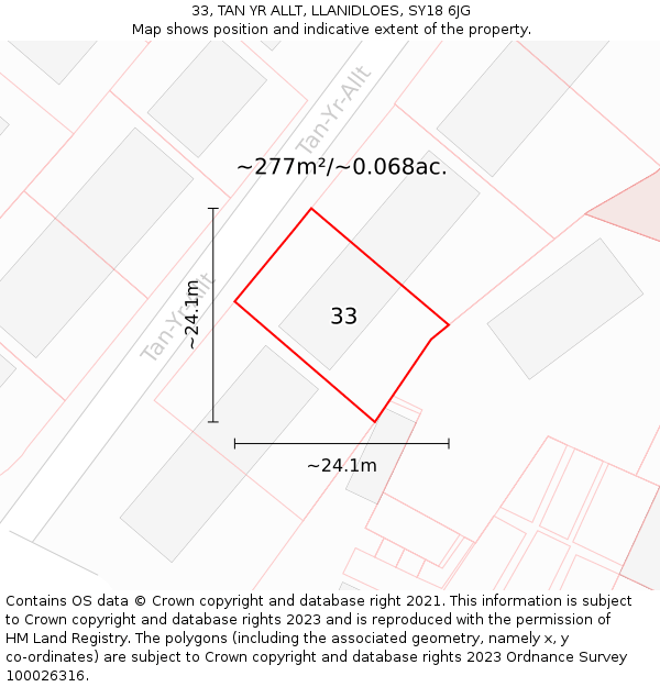 33, TAN YR ALLT, LLANIDLOES, SY18 6JG: Plot and title map