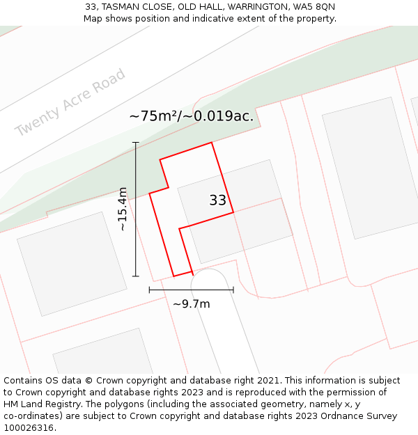 33, TASMAN CLOSE, OLD HALL, WARRINGTON, WA5 8QN: Plot and title map