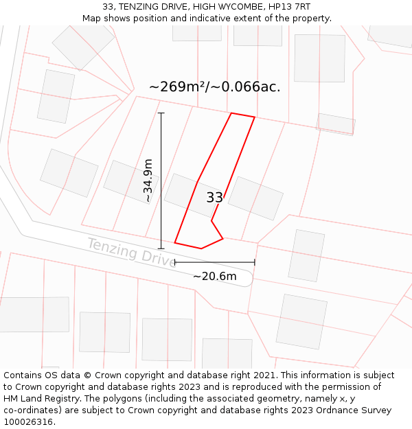 33, TENZING DRIVE, HIGH WYCOMBE, HP13 7RT: Plot and title map