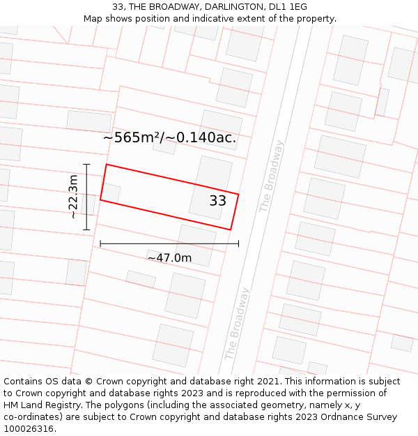 33, THE BROADWAY, DARLINGTON, DL1 1EG: Plot and title map