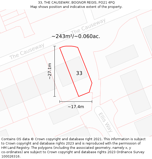 33, THE CAUSEWAY, BOGNOR REGIS, PO21 4PQ: Plot and title map