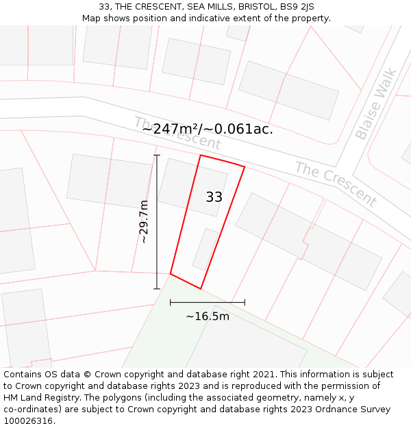 33, THE CRESCENT, SEA MILLS, BRISTOL, BS9 2JS: Plot and title map