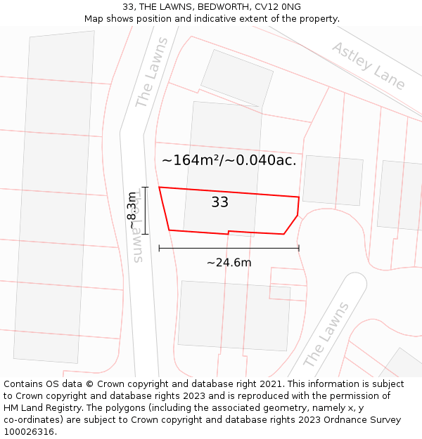 33, THE LAWNS, BEDWORTH, CV12 0NG: Plot and title map