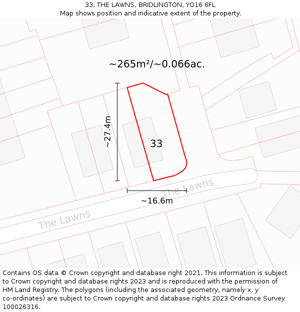 33, THE LAWNS, BRIDLINGTON, YO16 6FL: Plot and title map