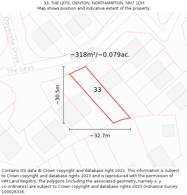 33, THE LEYS, DENTON, NORTHAMPTON, NN7 1DH: Plot and title map