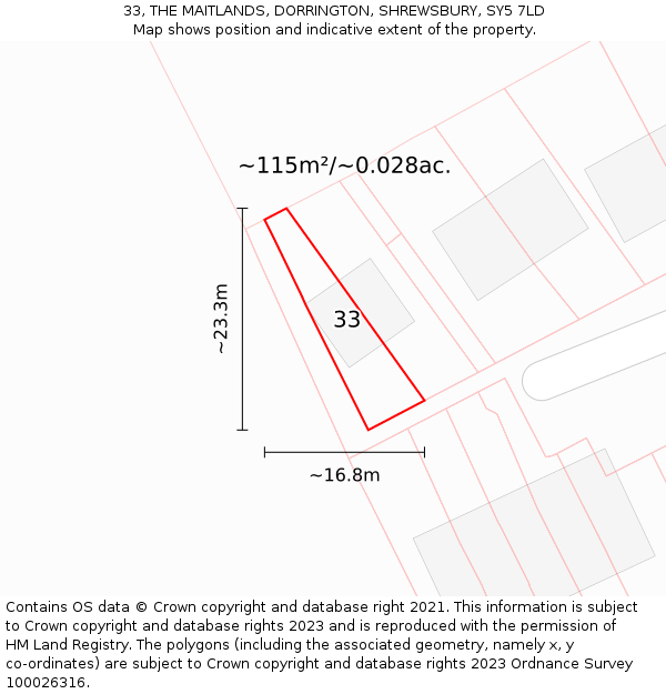 33, THE MAITLANDS, DORRINGTON, SHREWSBURY, SY5 7LD: Plot and title map