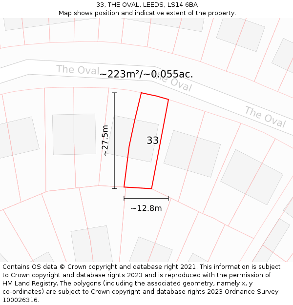 33, THE OVAL, LEEDS, LS14 6BA: Plot and title map