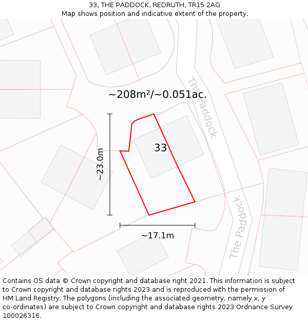 33, THE PADDOCK, REDRUTH, TR15 2AG: Plot and title map