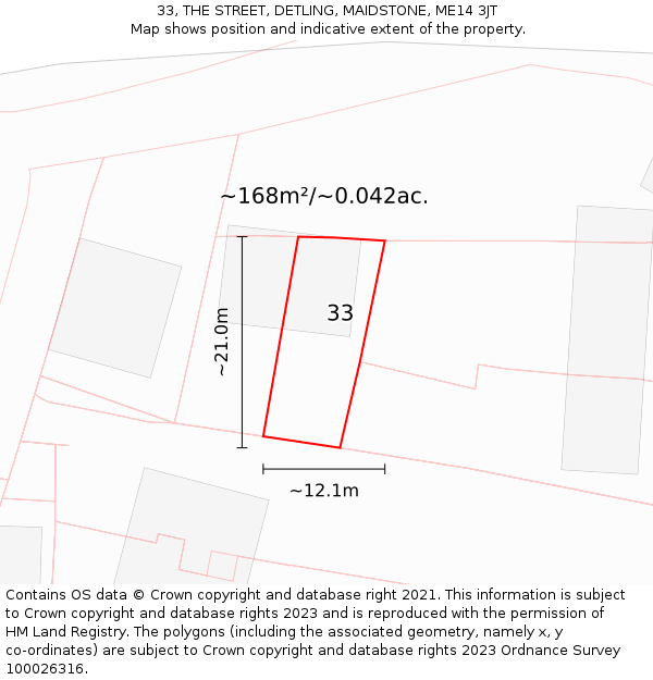 33, THE STREET, DETLING, MAIDSTONE, ME14 3JT: Plot and title map