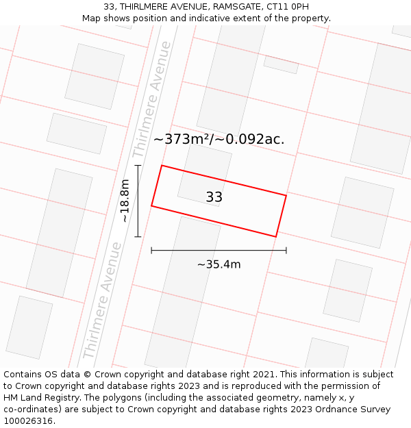 33, THIRLMERE AVENUE, RAMSGATE, CT11 0PH: Plot and title map