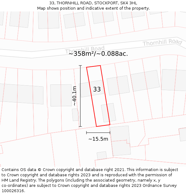 33, THORNHILL ROAD, STOCKPORT, SK4 3HL: Plot and title map