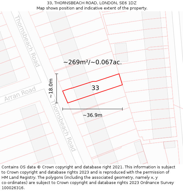 33, THORNSBEACH ROAD, LONDON, SE6 1DZ: Plot and title map