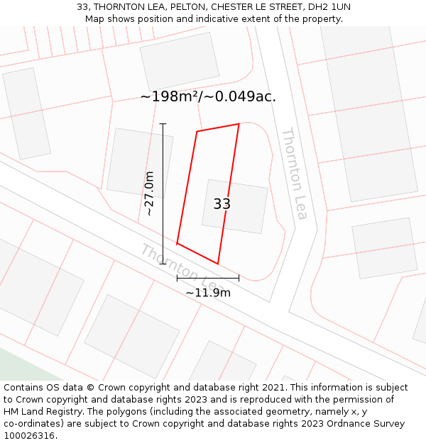 33, THORNTON LEA, PELTON, CHESTER LE STREET, DH2 1UN: Plot and title map