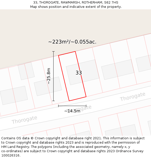 33, THOROGATE, RAWMARSH, ROTHERHAM, S62 7HS: Plot and title map