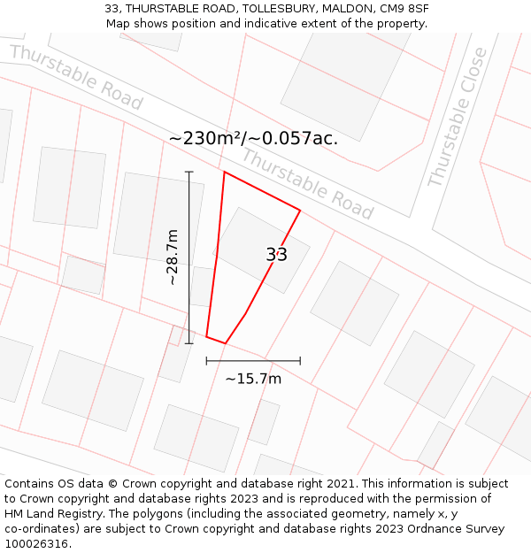 33, THURSTABLE ROAD, TOLLESBURY, MALDON, CM9 8SF: Plot and title map