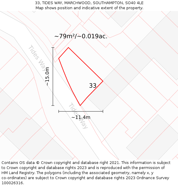 33, TIDES WAY, MARCHWOOD, SOUTHAMPTON, SO40 4LE: Plot and title map