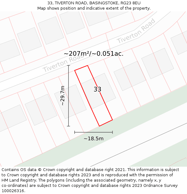 33, TIVERTON ROAD, BASINGSTOKE, RG23 8EU: Plot and title map