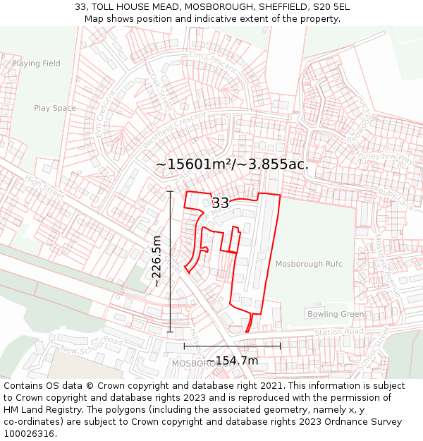 33, TOLL HOUSE MEAD, MOSBOROUGH, SHEFFIELD, S20 5EL: Plot and title map