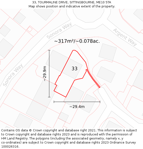 33, TOURMALINE DRIVE, SITTINGBOURNE, ME10 5TA: Plot and title map