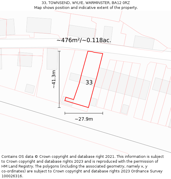 33, TOWNSEND, WYLYE, WARMINSTER, BA12 0RZ: Plot and title map