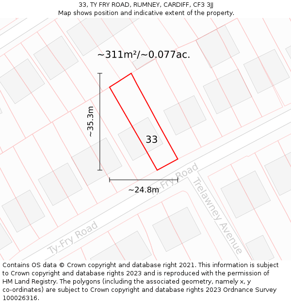 33, TY FRY ROAD, RUMNEY, CARDIFF, CF3 3JJ: Plot and title map