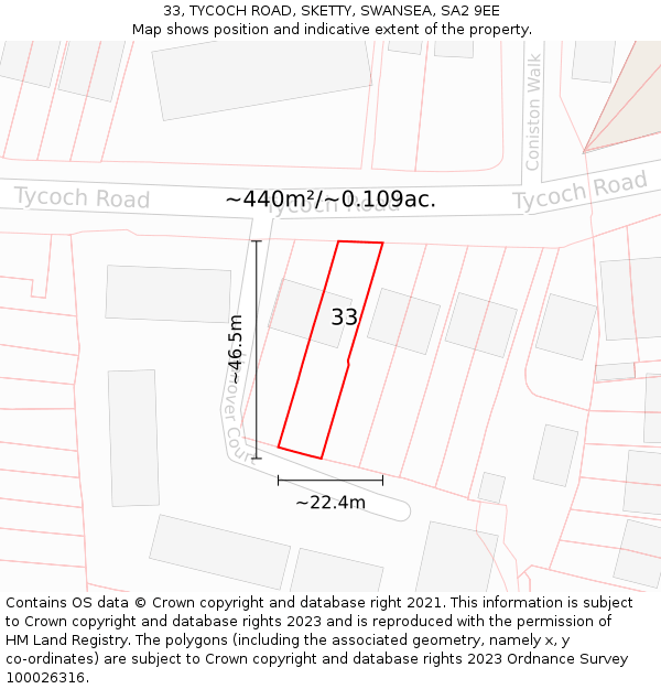 33, TYCOCH ROAD, SKETTY, SWANSEA, SA2 9EE: Plot and title map