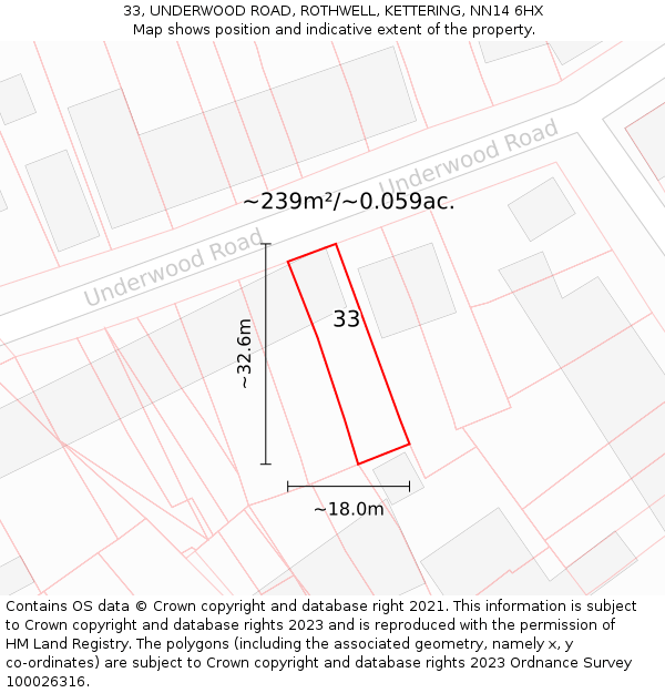 33, UNDERWOOD ROAD, ROTHWELL, KETTERING, NN14 6HX: Plot and title map