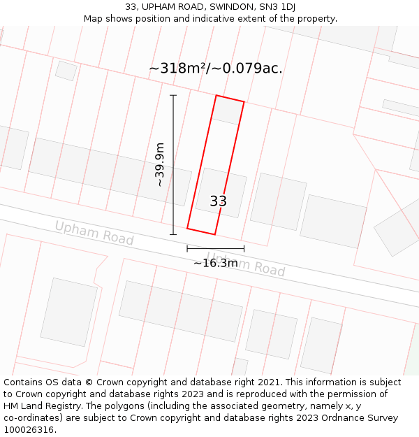 33, UPHAM ROAD, SWINDON, SN3 1DJ: Plot and title map