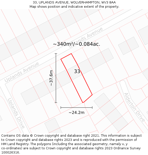 33, UPLANDS AVENUE, WOLVERHAMPTON, WV3 8AA: Plot and title map