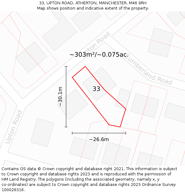 33, UPTON ROAD, ATHERTON, MANCHESTER, M46 9RH: Plot and title map