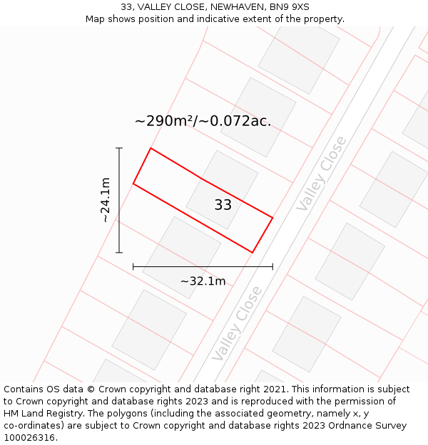 33, VALLEY CLOSE, NEWHAVEN, BN9 9XS: Plot and title map