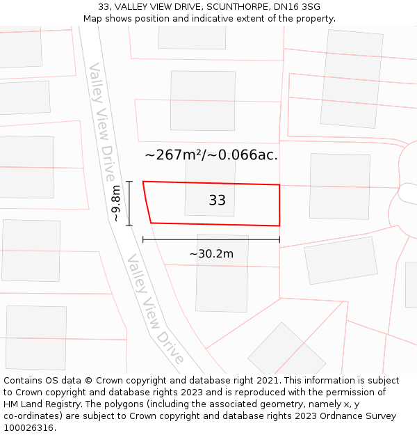 33, VALLEY VIEW DRIVE, SCUNTHORPE, DN16 3SG: Plot and title map