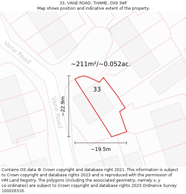 33, VANE ROAD, THAME, OX9 3WF: Plot and title map