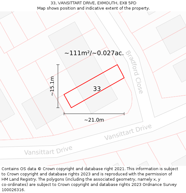 33, VANSITTART DRIVE, EXMOUTH, EX8 5PD: Plot and title map