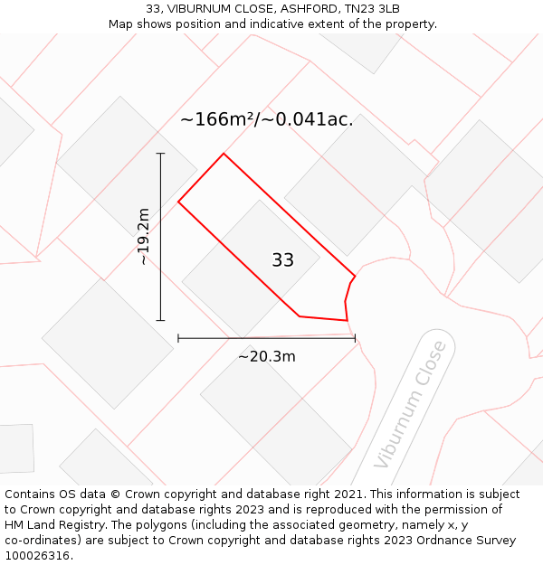 33, VIBURNUM CLOSE, ASHFORD, TN23 3LB: Plot and title map