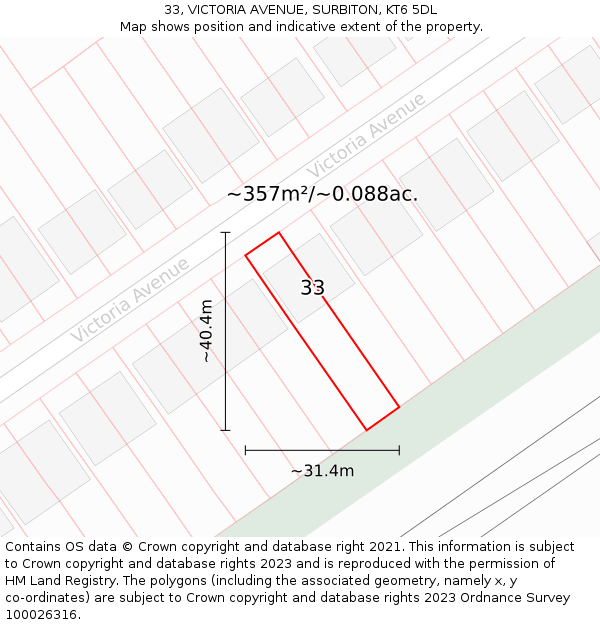 33, VICTORIA AVENUE, SURBITON, KT6 5DL: Plot and title map