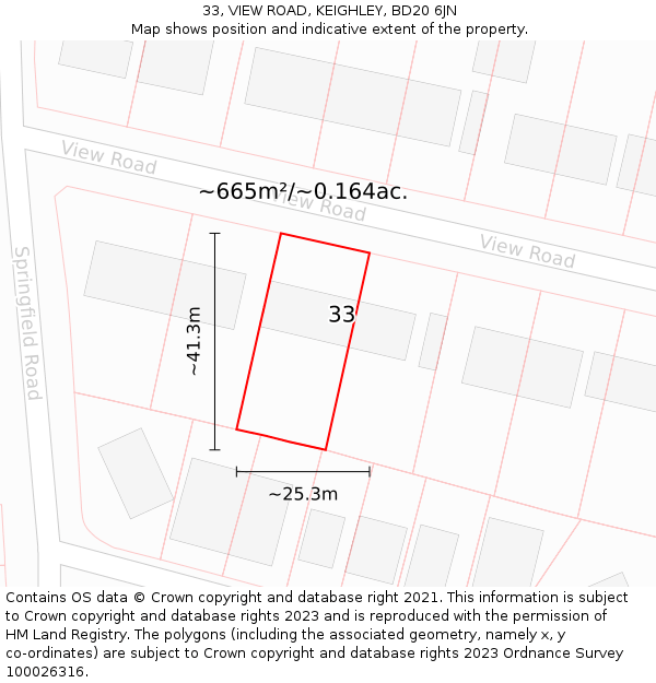 33, VIEW ROAD, KEIGHLEY, BD20 6JN: Plot and title map