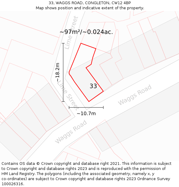 33, WAGGS ROAD, CONGLETON, CW12 4BP: Plot and title map