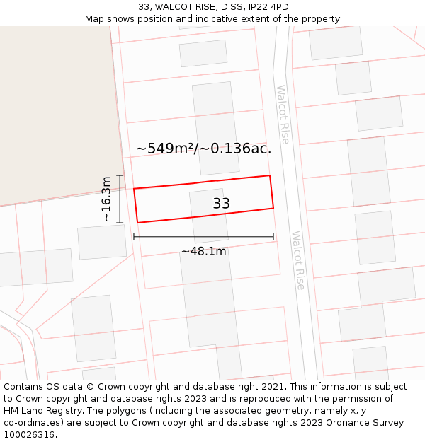 33, WALCOT RISE, DISS, IP22 4PD: Plot and title map